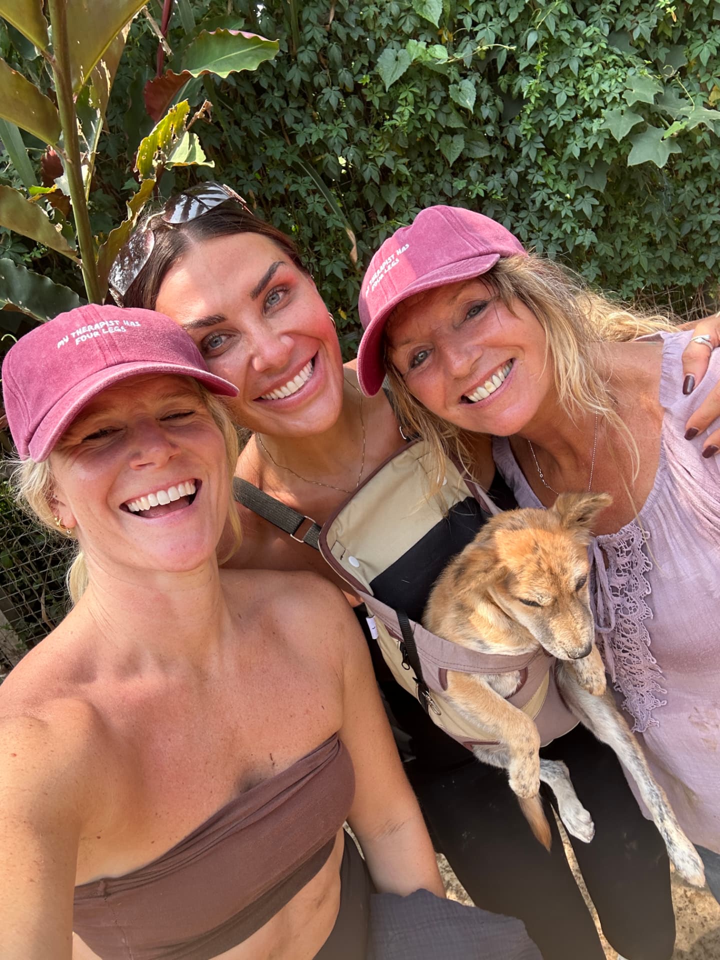 GAIA team members with a puppy in a travel carrier, ready for a foster home